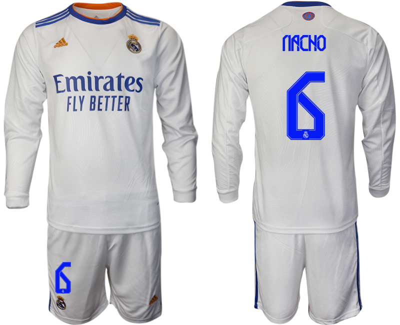 Men 2021-2022 Club Real Madrid home white Long Sleeve #6 Soccer Jersey->real madrid jersey->Soccer Club Jersey